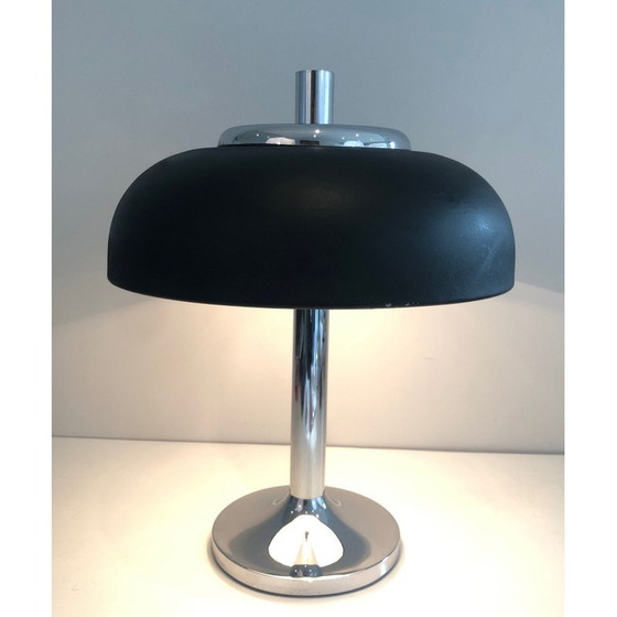 Image 1 of Vintage lamp in chroom en zwart gelakt metaal, 1950