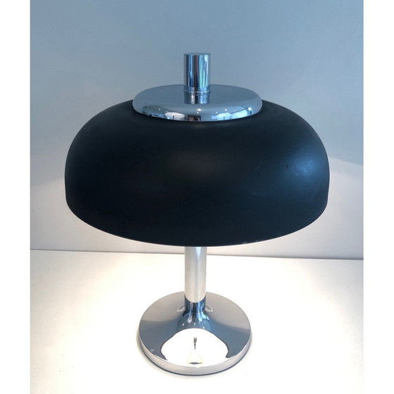 Image 1 of Vintage lamp in chroom en zwart gelakt metaal, 1950