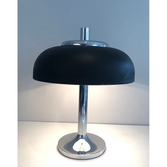 Image 1 of Vintage lamp in chroom en zwart gelakt metaal, 1950