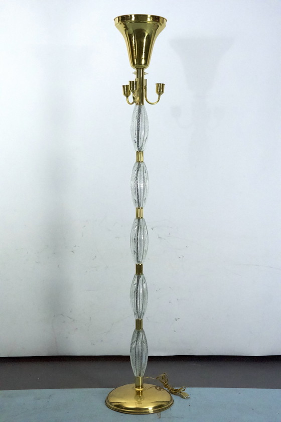 Image 1 of Ercole Barovier, Zeldzame Bullicante Vloerlamp van Murano glas en messing. Italië 1940S