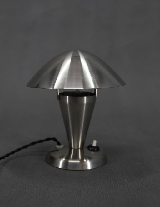 Bauhaus Nikkel "Paddestoel" Tafellamp, Tsjecho-Slowakije, 1930S