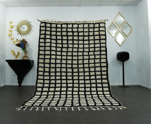 Berber Vloerkleed - 246 Cm X 164 Cm - Wit en Zwart Wol