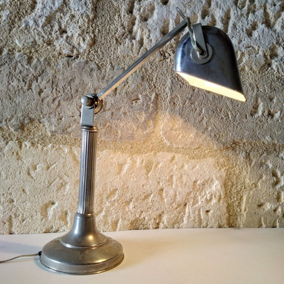 Image 1 of Vintage Art Deco bureaulamp in vernikkeld metaal