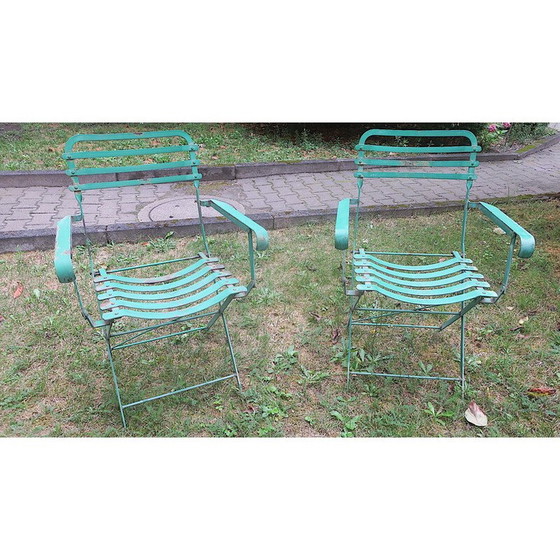 Image 1 of Paar oude ijzeren tuinstoelen, 1920