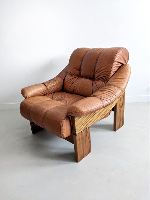 Brutalist Fauteuil in Eik & Leder