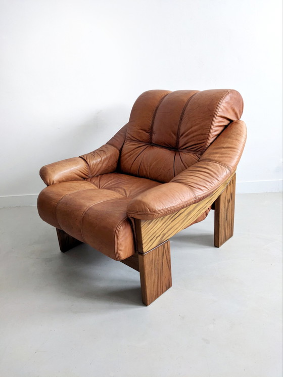 Image 1 of Brutalist Fauteuil in Eik & Leder