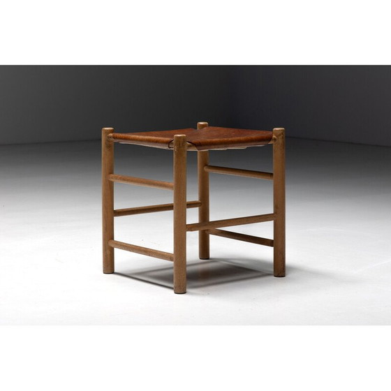 Image 1 of Set van 3 vintage cognac stoelen en kruk, Frankrijk 1950