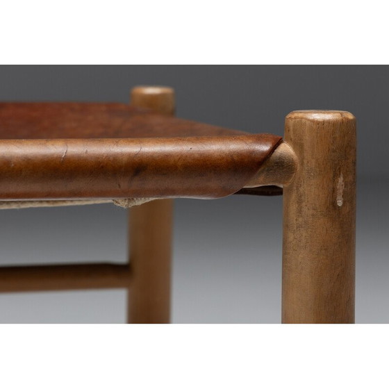 Image 1 of Set van 3 vintage cognac stoelen en kruk, Frankrijk 1950