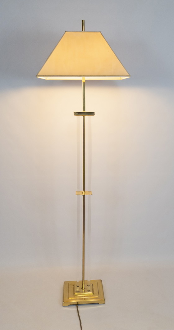 Image 1 of Lucite vloerlamp messing en plexiglas