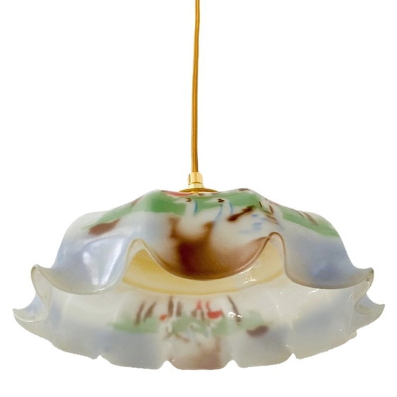 Image 1 of Artdeco hanglamp wit opaline landschap 1930's