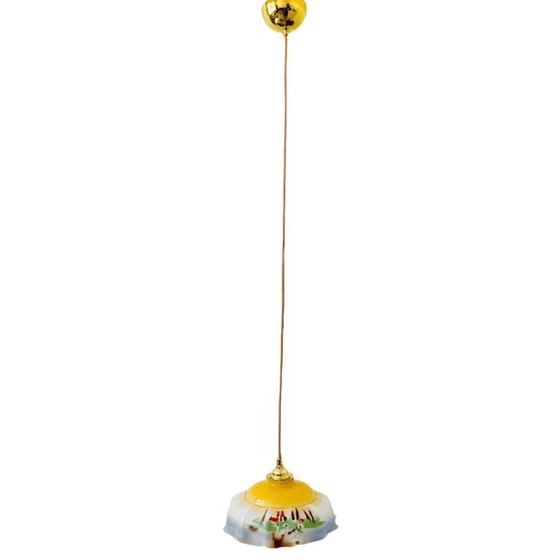 Image 1 of Artdeco hanglamp wit opaline landschap 1930's