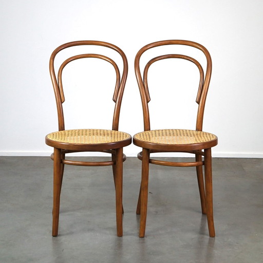 2 x Vintage lichtbruine bentwood Thonet design bistro stoel