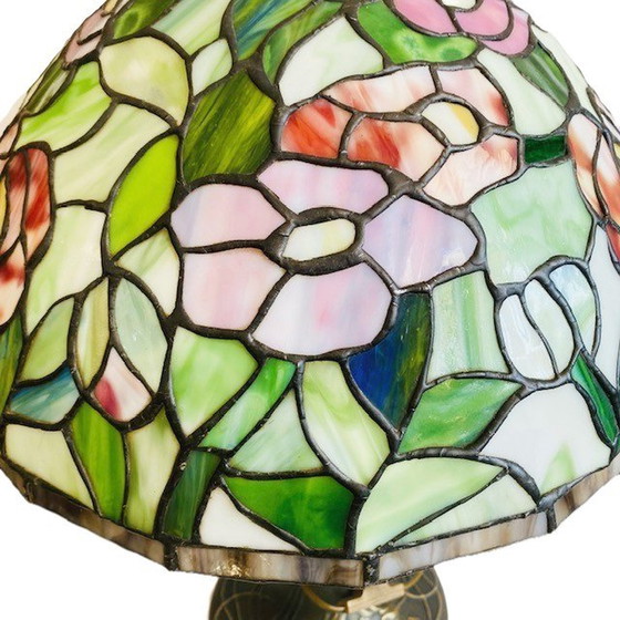 Image 1 of Vintage mid-century xl Tiffany Tafellamp jaren 60 bloemen