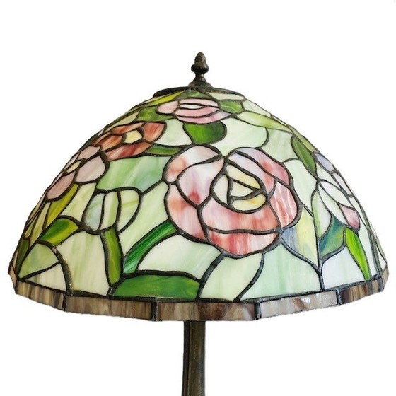 Image 1 of Vintage mid-century xl Tiffany Tafellamp jaren 60 bloemen