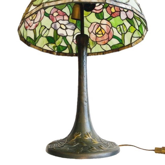 Image 1 of Vintage mid-century xl Tiffany Tafellamp jaren 60 bloemen