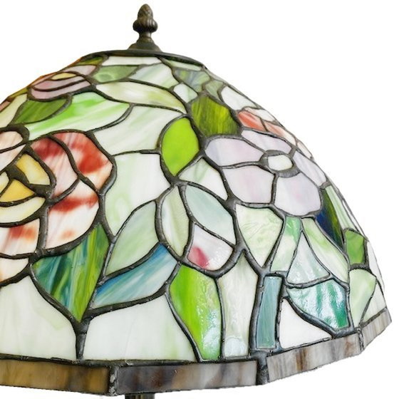 Image 1 of Vintage mid-century xl Tiffany Tafellamp jaren 60 bloemen