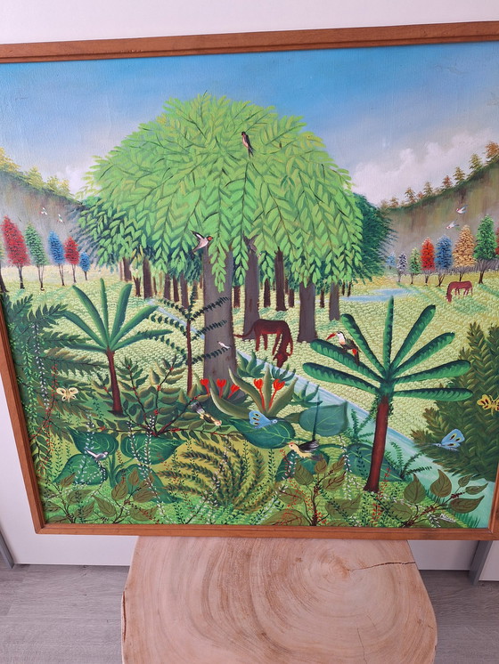 Image 1 of Vintage Kunstwerk Met Jungle Vibes