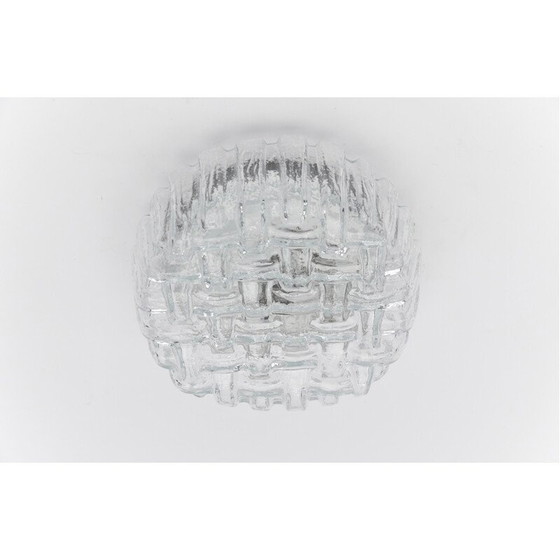 Image 1 of Vintage ronde plafondlamp in ijsglas en metaal, Duitsland 1960