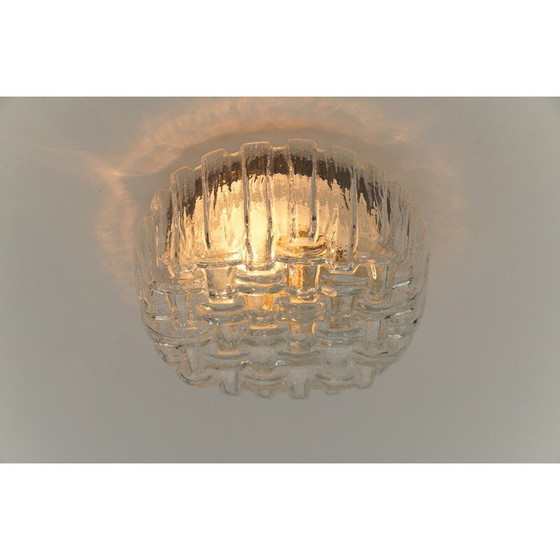 Image 1 of Vintage ronde plafondlamp in ijsglas en metaal, Duitsland 1960