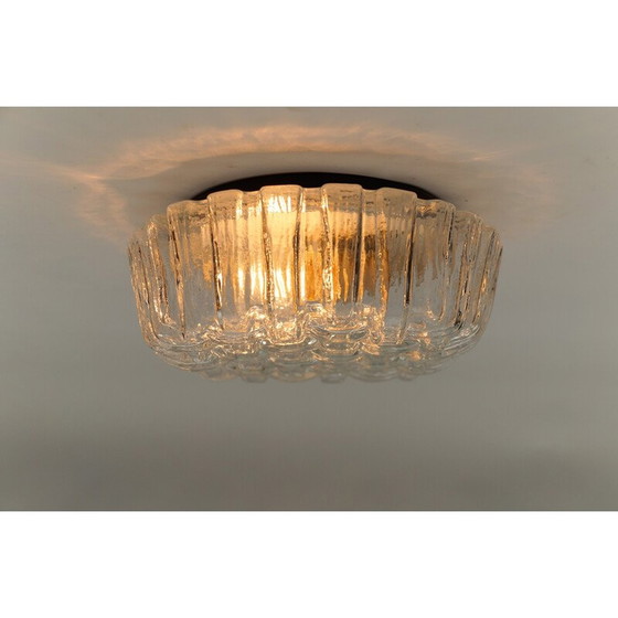 Image 1 of Vintage ronde plafondlamp in ijsglas en metaal, Duitsland 1960