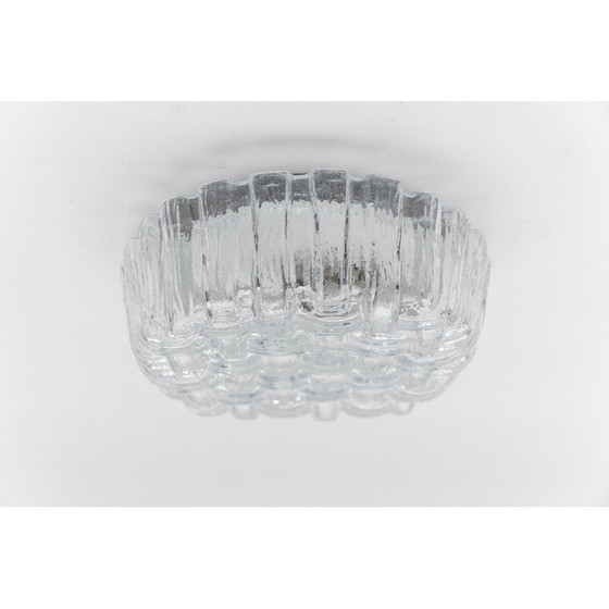 Image 1 of Vintage ronde plafondlamp in ijsglas en metaal, Duitsland 1960