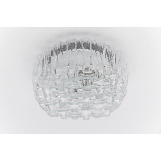 Image 1 of Vintage ronde plafondlamp in ijsglas en metaal, Duitsland 1960