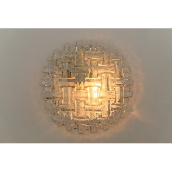 Image 1 of Vintage ronde plafondlamp in ijsglas en metaal, Duitsland 1960