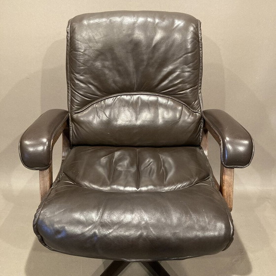 Image 1 of Vintage leren fauteuil en voetenbank, 1960