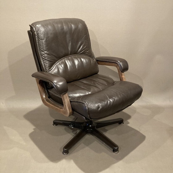 Image 1 of Vintage leren fauteuil en voetenbank, 1960