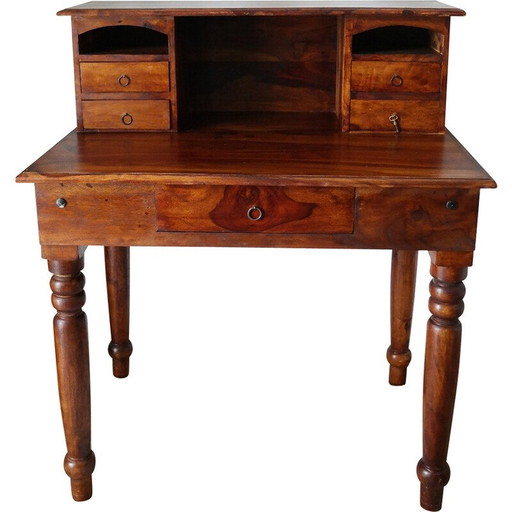 Vintage gelaagd bureau in oud massief notenhout