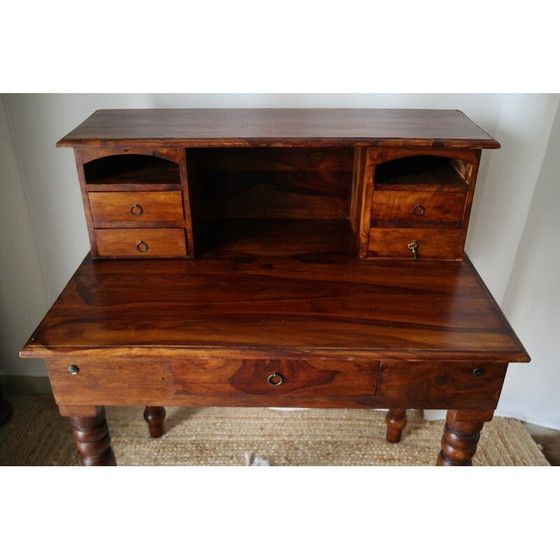 Image 1 of Vintage gelaagd bureau in oud massief notenhout