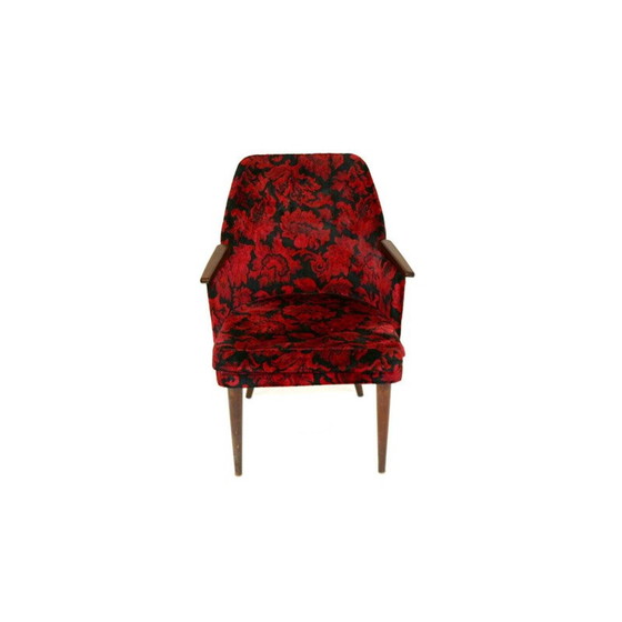 Image 1 of Vintage fauteuil met gebloemde stoffen zitting Zweden 1950
