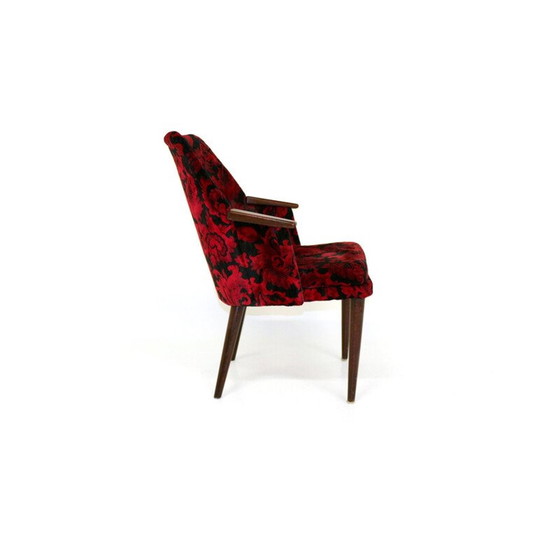 Image 1 of Vintage fauteuil met gebloemde stoffen zitting Zweden 1950