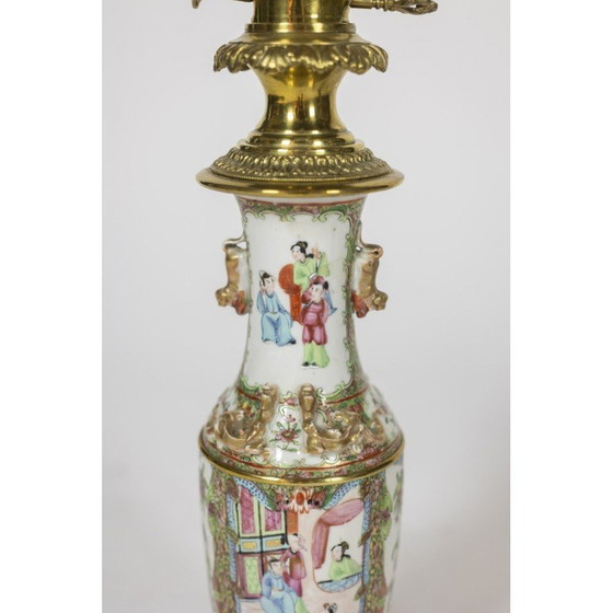 Image 1 of Paar vintage Canton porseleinen en bronzen lampen, 1880