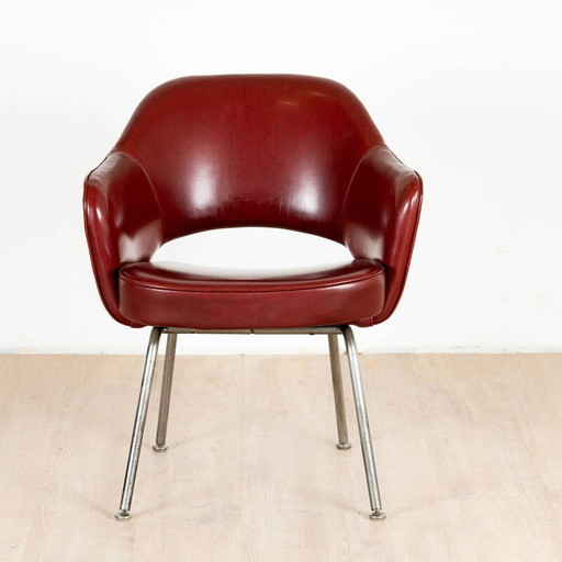 Vintage "Conference" fauteuil in hout en chroomstaal van Eero Saarinen voor Knoll international, 1957