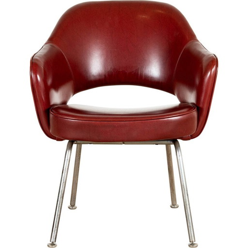 Vintage "Conference" fauteuil in hout en chroomstaal van Eero Saarinen voor Knoll international, 1957