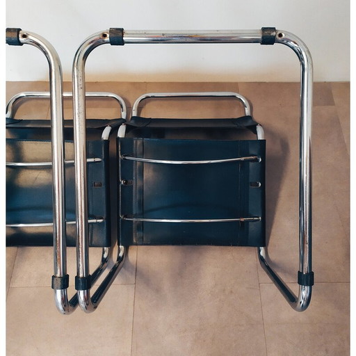 Paar vintage zwartleren stoelen van Marcel Breuer voor Gavina, 1960