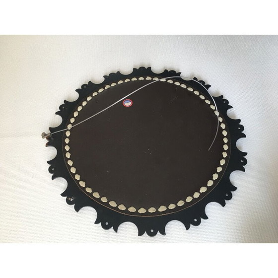 Image 1 of Vintage ronde spiegel met leren lijst, 1960