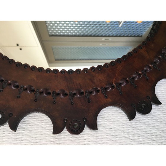 Image 1 of Vintage ronde spiegel met leren lijst, 1960