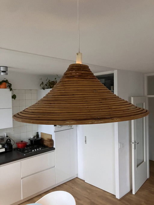 Vivai Del Sud 1970 Design Hanging Lamp Bamboo Rotan