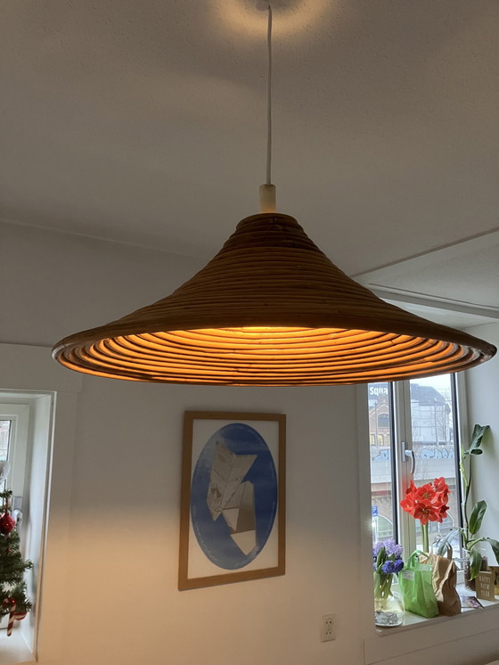 Image 1 of Vivai Del Sud 1970 Design Hanging Lamp Bamboo Rotan