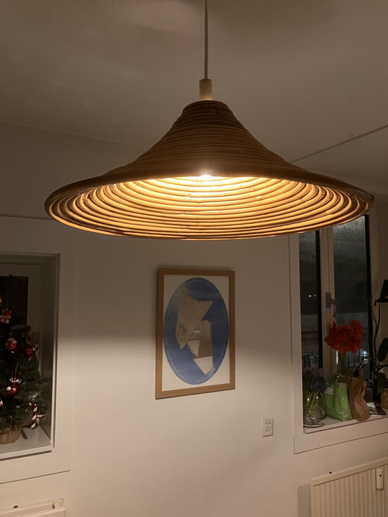 Image 1 of Vivai Del Sud 1970 Design Hanging Lamp Bamboo Rotan