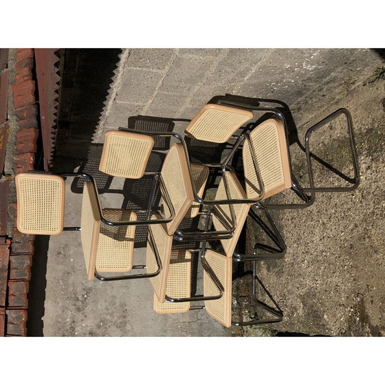 Image 1 of Set van 6 vintage zwarte B32 Cesca stoelen van Marcel Breuer, Italië