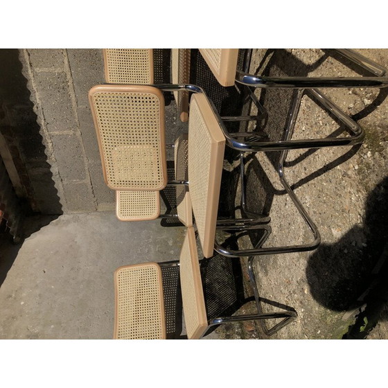 Image 1 of Set van 6 vintage zwarte B32 Cesca stoelen van Marcel Breuer, Italië