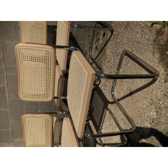 Image 1 of Set van 6 vintage zwarte B32 Cesca stoelen van Marcel Breuer, Italië