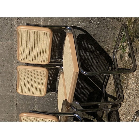 Image 1 of Set van 6 vintage zwarte B32 Cesca stoelen van Marcel Breuer, Italië