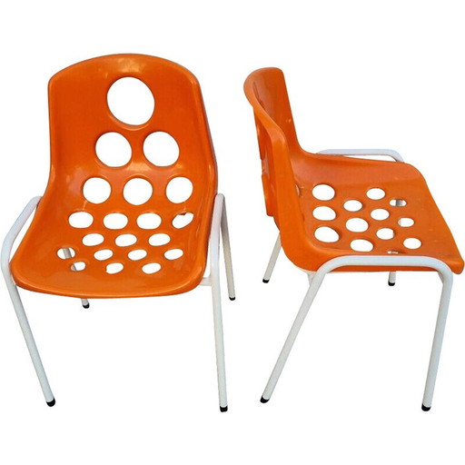 Paar vintage sicopaal ijzeren en plastic stoelen, 1970