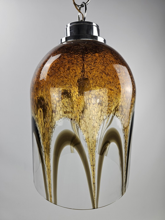 Image 1 of Italiaanse hanglamp van glas met gouden bogen motief