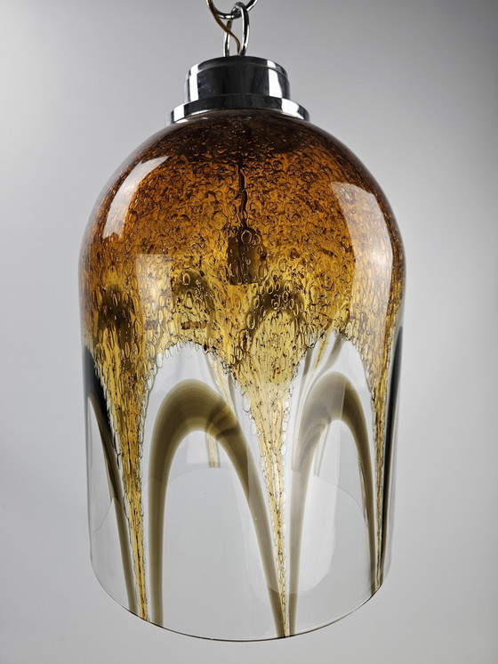 Image 1 of Italiaanse hanglamp van glas met gouden bogen motief