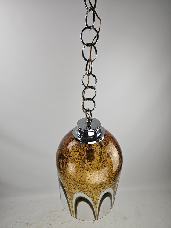 Image 1 of Italiaanse hanglamp van glas met gouden bogen motief